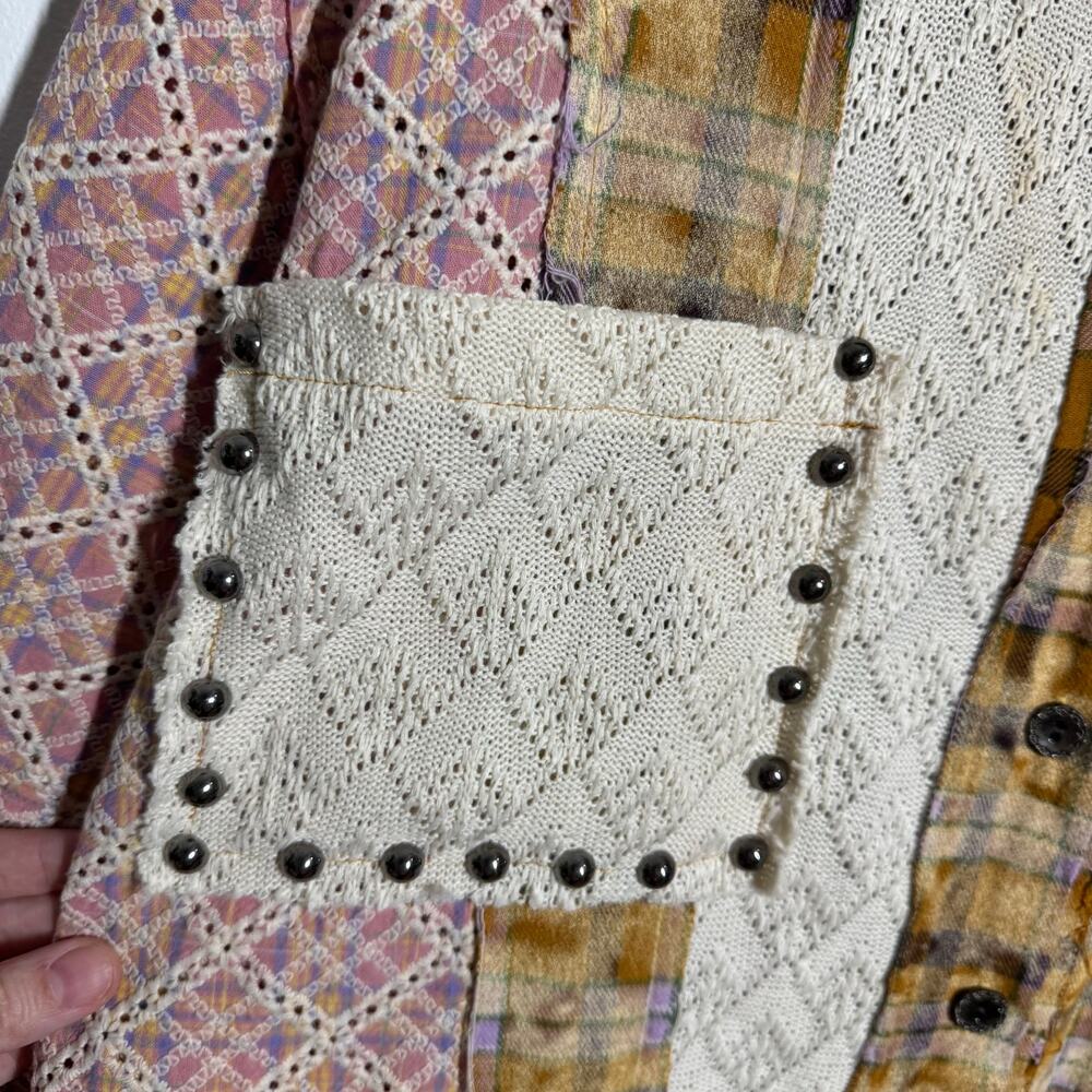 Pol Patchwork Oversized Boho Studded Button Up To… - image 6